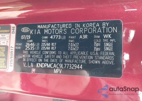 2020 Kia Sportage Lx из США, поврежденный, VIN KNDPMCAC9L7732944